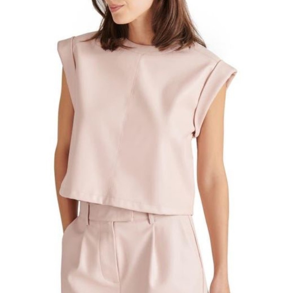 Steve Madden Cat Cap Sleeve Faux Leather Top in Pink